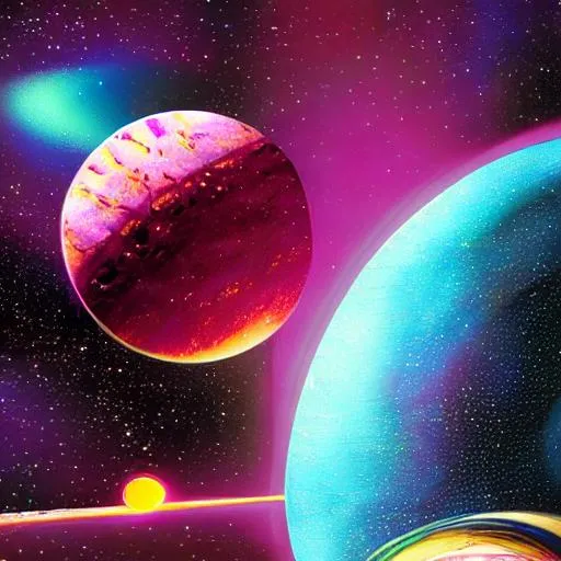 Prompt: 3d futuristic, painting of giant planets with pink aliens in trippy format 