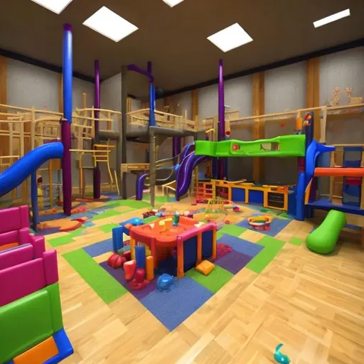 Prompt: Backrooms, indoor, playground, fun, dark, background, huge area