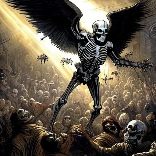 biblically accurate angle as a skeleton flying among... OpenArt