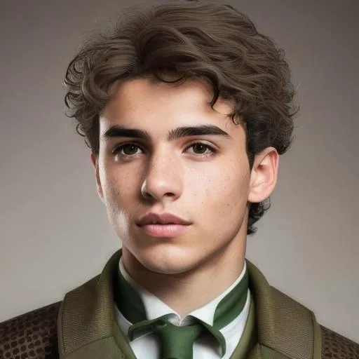 young adult male, olive skin, brown eyes, curly ligh... | OpenArt