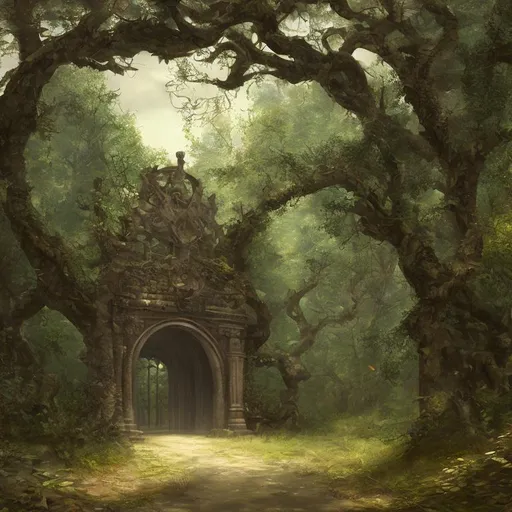 Prompt: Tory Gate in the woods, beautiful, artstation trends, cinematic