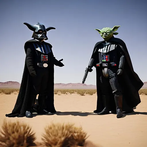 Prompt: Lord Vader versus Yoda in desert 