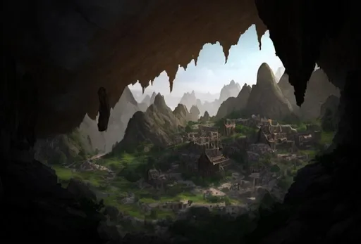 Prompt: D&D, underground cave town, backdrop for dnd
realistic 4k