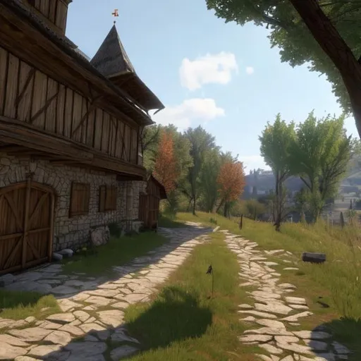Prompt: Paisagem medieval completa estilo kingdom come deliverance, ultra realistic, unreal Engine, 8k.