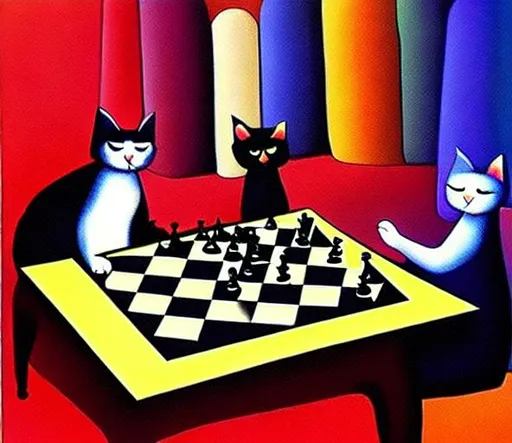 Cats Playing Chess Surreal Art Style Openart