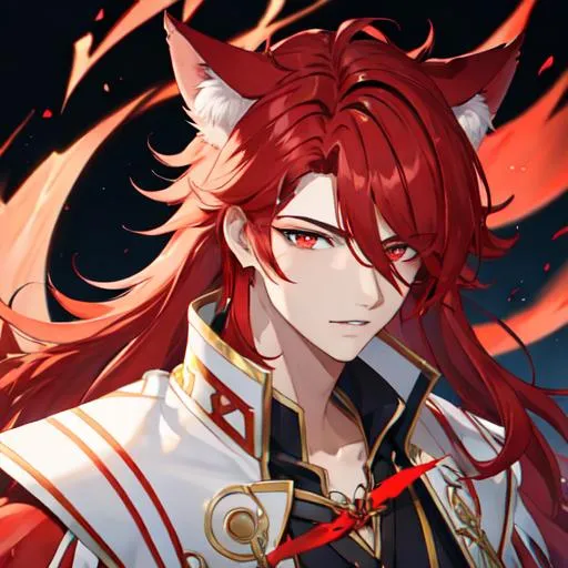 Prompt: Zerif male(Red side-swept hair covering his right eye) as a wolf, UHD, 8K