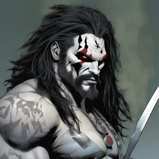 Prompt: Lobo portrayed by Jason Mamoa 
 illustrated in color  by Grant Morrison 