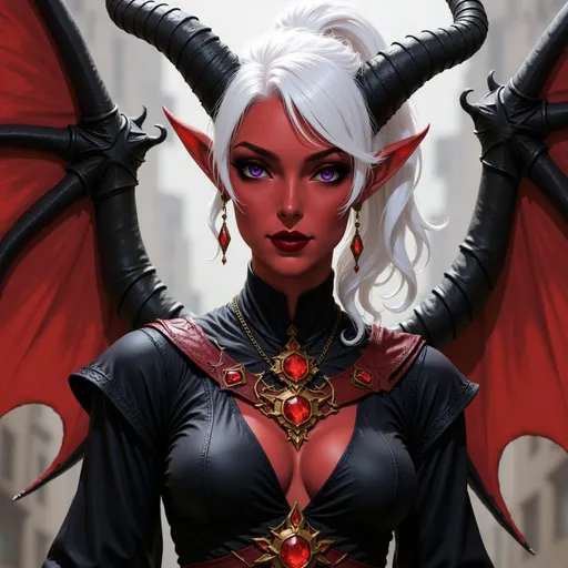 Prompt:  @p2CZMES7VK5y7B1QsEFp white hair, pony tail, large crown, lots of jewelry, big wings