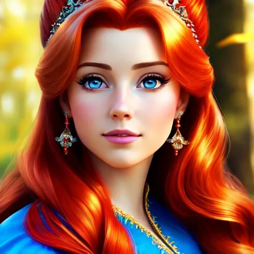 Prompt: a realistic feminine princess, Rapunzel, but with red hair, HD
