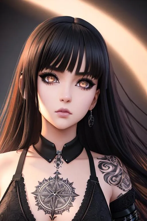 Prompt: close up shot, cinematic shot,

a beautiful high school goth girl, ultra detailed expression, ultra, 3D anime girl, brown iris, black hair, wavy hair, standing, suggestive pose,

Full HD render + immense detail + dramatic lighting + well-lit + fine | ultra - detailed realism, full body tattoo, 

art, lighting, high - quality, engraved | highly detailed |digital painting, 64k, ultra-HD, hyper detailed mall background, photo realistic,

ArtStation, masterpiece, contrast, volumetric lighting, soft lighting, blur, professional work, concept art, smooth, sharp focus, concept art. 