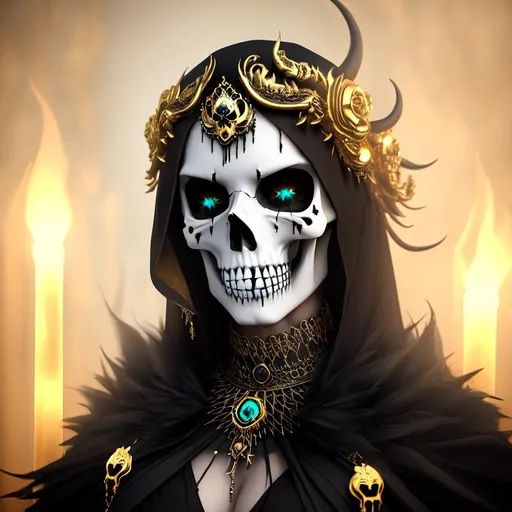 Prompt: Scary, horror, fantasy, ominous, cinematic, 3D, HD, {waxy}Skull, gold silver jade black, mist, expansive nightmarish background, hyper realistic, 8K --s98500