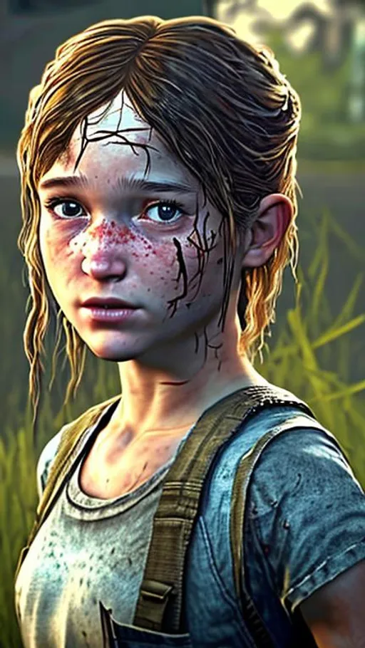 Prompt: . To describe creating Sarah Miller from The Last of Us video game with blonde hair to an AI art generator, you can provide a detailed description of her appearance. Here's an example:

"Please generate an AI-generated art representation of Sarah Miller from The Last of Us video game with blonde hair. Sarah Miller is a young girl with a fair complexion. Her hair is shoulder-length and naturally blonde, with a slight wave. The blonde color should be a medium shade, not too light or too dark. The hair should have some natural highlights and appear soft and glossy. It should be styled in a casual manner, with some loose strands framing her face. The hairstyle should complement her facial features and maintain a sense of realism, in line with the game's art style. Please ensure that the AI-generated art captures the essence of Sarah Miller's character and accurately represents her appearance with blonde hair." Please ensure that the AI-generated art captures the essence of Sarah Miller's character and accurately represents her appearance with blonde hair."