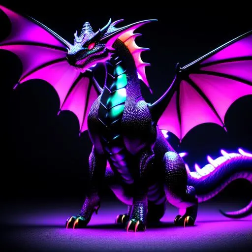 Prompt: Full body for a four-legged quadrupedal smooth skinned and scaleless black latex textured dragon, with bright neon highlights, very glossy and shiny, reflective, perfect composition, hyperrealistic, super detailed, 8k, high quality, trending art, trending on artstation, sharp focus, studio photo, intricate details, highly detailed, Trending on Artstation, Cozy wallpaper, Pastel colors, soft lighting
