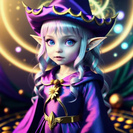 Prompt: {center shot} 3D, HD, Scary, Dreamy, Nightmarish, Cute!!!!(female{elf}Toddler!!!) {facing camera} dressed in {silk Sorceress outfit}, Expansive psychedelic background, ultra-detailed, backlit, shadows, ultra-sharp focus, detail, ominous, golden ratio, intricate, cinematic character render, 64K --s98500