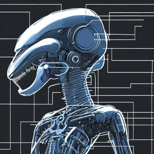 Prompt: real diagram of a cybernetic alien robot
