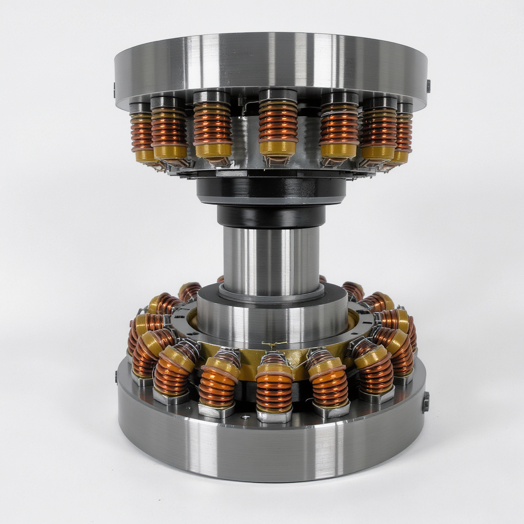 An inverted axial flux stator with 9 coils around it...