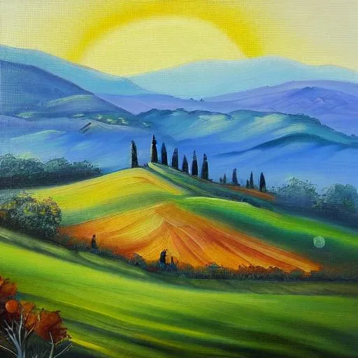 Tuscany hills landscape oil painting