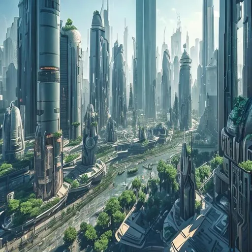 Prompt: Coruscant in futuristic Moscow with lot of plants 