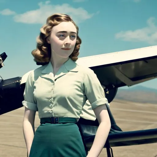 Prompt: Saoirse Ronan as a 1950s aviatrix.
