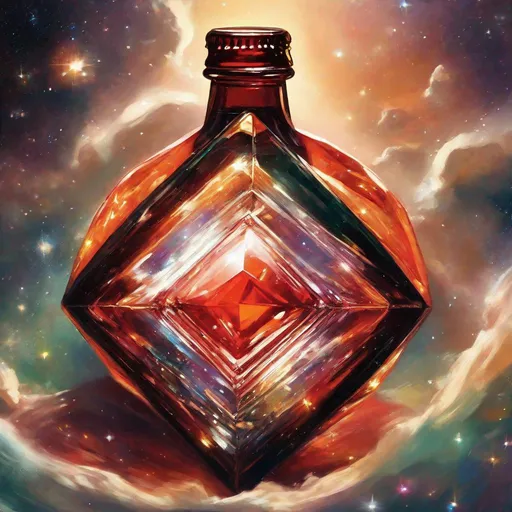 Prompt: A diamond in outer space contained inside a coca cola bottle.