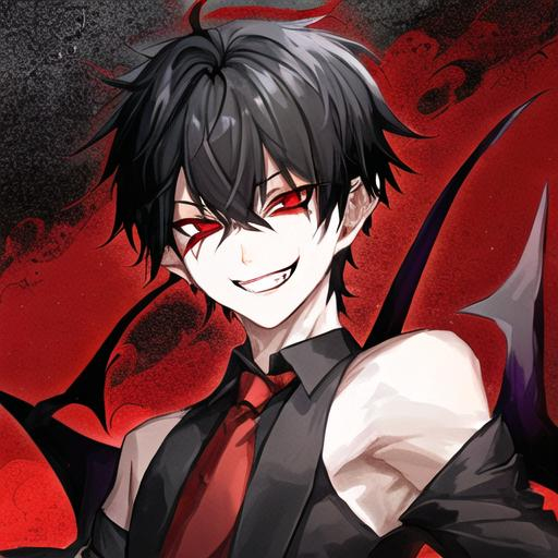 Damien as a demon (male, short black hair, red eyes)... | OpenArt