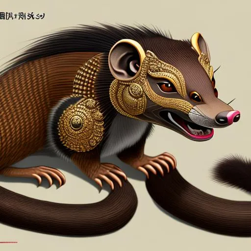 Prompt: Insanely Detailed Mongoose Japanese Mon, On a black Sash, Brown and Dark Green Colors, Intricately Detailed, Hyperdetailed, Legend of the Five Rings, Hyperrealistic, 4K, 8K resolution, 3D shading, beautiful, Asian Aesthetic, L5R, Anciant Japanese