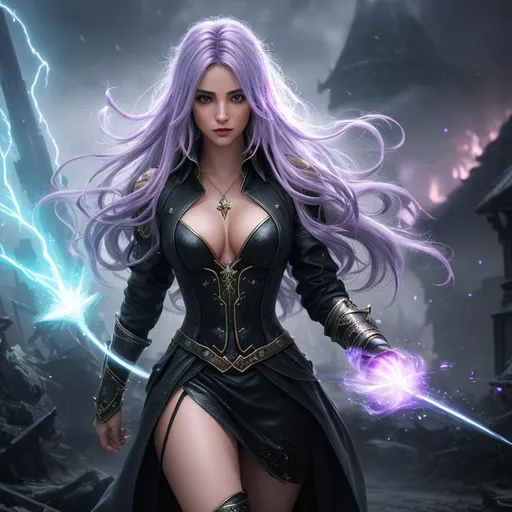 Prompt: Splash art, swirling magical lights, exploding debris, dense fog, create an intricately detailed, full body, ultra realistic, 3D Rendered image focused on an enticing, alluring, highly detailed, slender ((random hair color)), super exotic young adult magical human sorceress. {{surrounded by angry orcs.}}, casting magic lightning bolts} in an ultimate epic depiction of battling orcs, in a dystopian city destroyed by, 64k resolution, ultra photo realistic, highly exotic, ultimate fantasy, digital concept art, perfect cinematic lighting, perfect shading.
