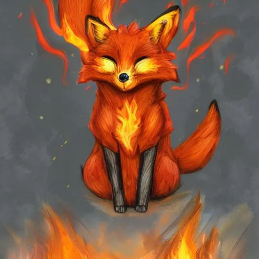 Prompt: Fox made of fire, elemental, digital painting, running