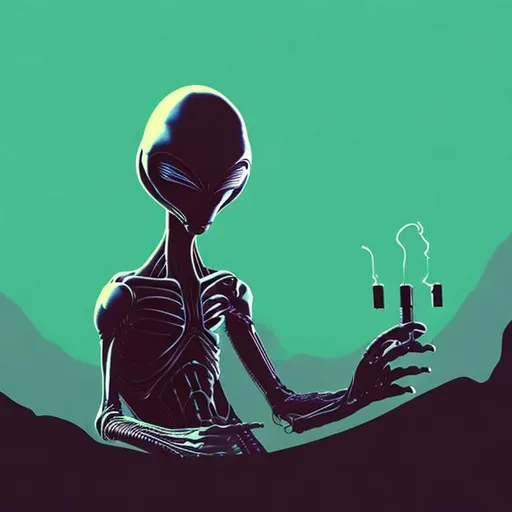 Alien, High On Drugs, Smoking Cigarette, Design, Art 