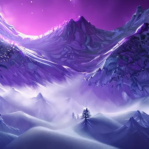 Prompt: purple themed ice crystal mountain valley landscape, meteor shower, epic, miyazaki style, cinematic, indie, highly detailed, featured on artstation, highly detailed, abstract