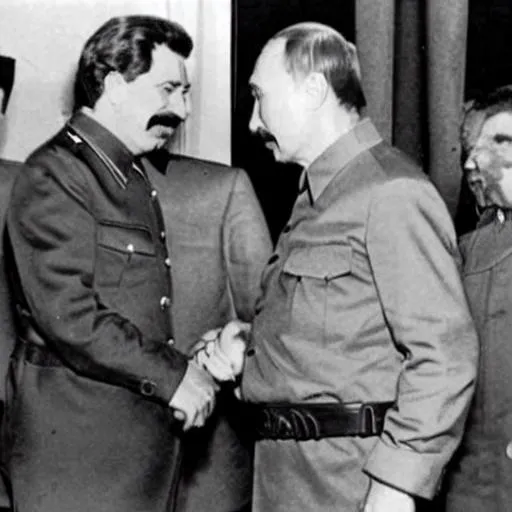 Prompt: Stalin and Putin drinking blood