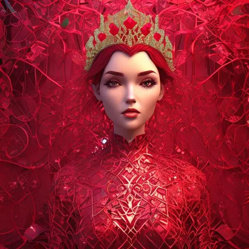 Prompt: Woman, 3d animated ruby thick sparkling top with structured patterns red background.  fantasy.
A RUBY CROWN!
