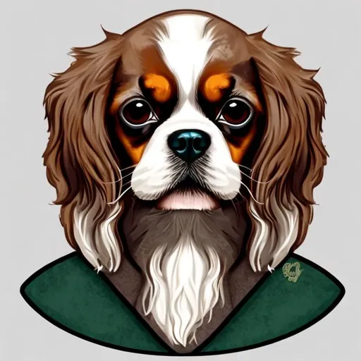 Prompt: happy king charles cavalier dog warhoal style



