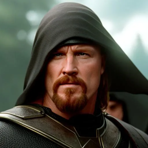 Prompt: Stone Cold Steve Austin, WWE superstar, as a 1980s dark fantasy lord of the rings character, 

