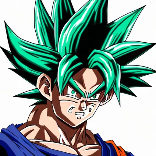 Prompt: Goku green hair 