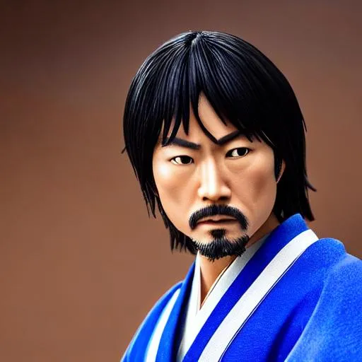 Prompt: Hiroyuki Sanada as a Samurai Photorealistic Overdetailed Portrait, Well Detailed face, Blue and White Robes and Armor, Black hair, Detailed Hands, Detailed Twilight Background, Intricately Detailed, Award Winning, Photograph, Film Quality.