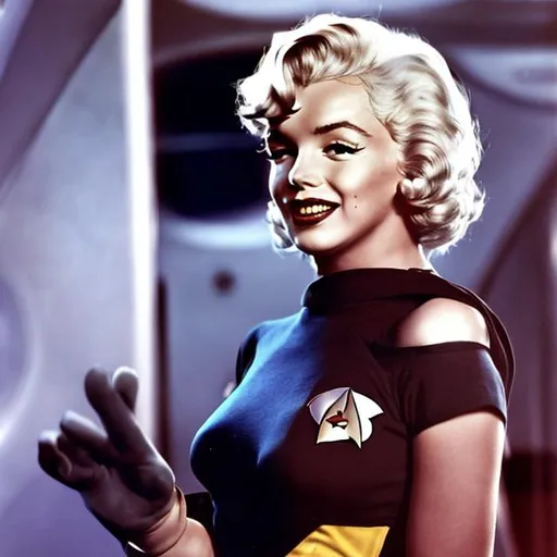Prompt: Marylin Monroe in a Starfleet uniform.