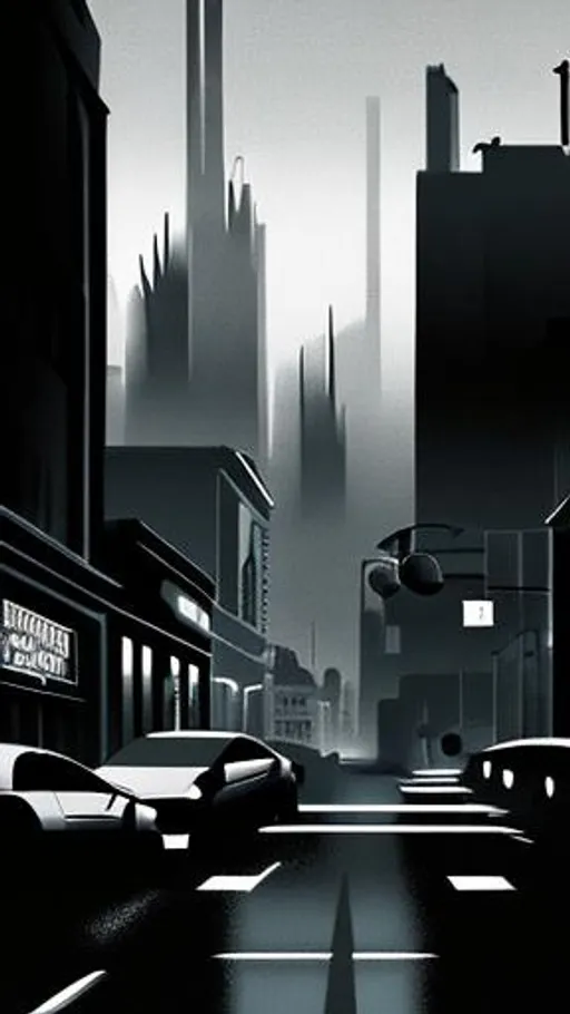 Prompt: noir-style landscape of a city