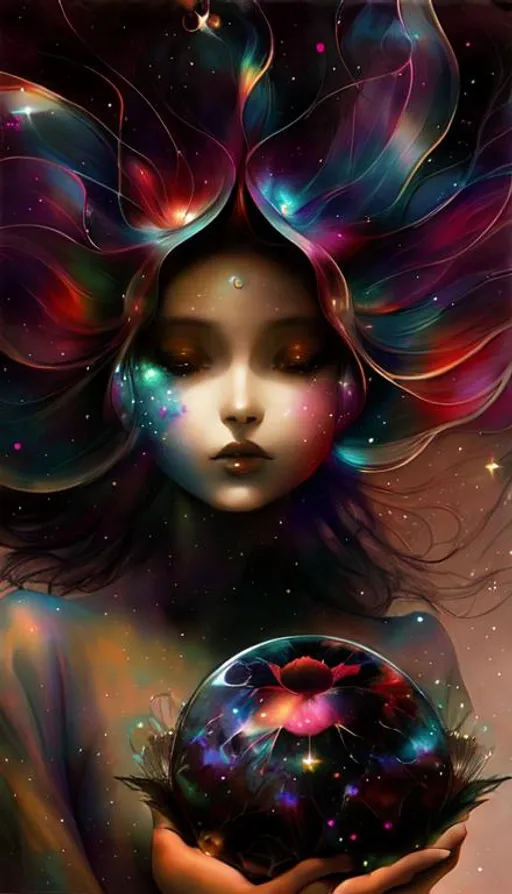 Prompt: cosmic Beauty. Art by artgerm, edre penovac, catrin Welz-Stein, Nicoletta ceccoli, James Jean. Gradient chrome colours. 3d.