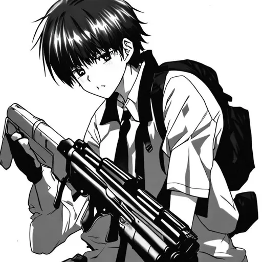 Prompt: Manga High school student killing himself with a gun