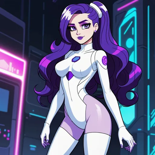 Prompt: Cyberpunk Equestria girls rarity wearing a white bodysuit