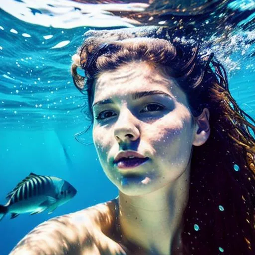 Prompt: An underwater portrait of a pretty young lady under the sea.