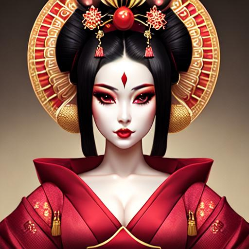 a portrait of a gorgeous woman symmetrical, geisha,... | OpenArt