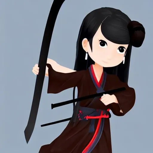 Prompt: realistic girl wearing a robe and a katana with black long hair that looks like a samurai