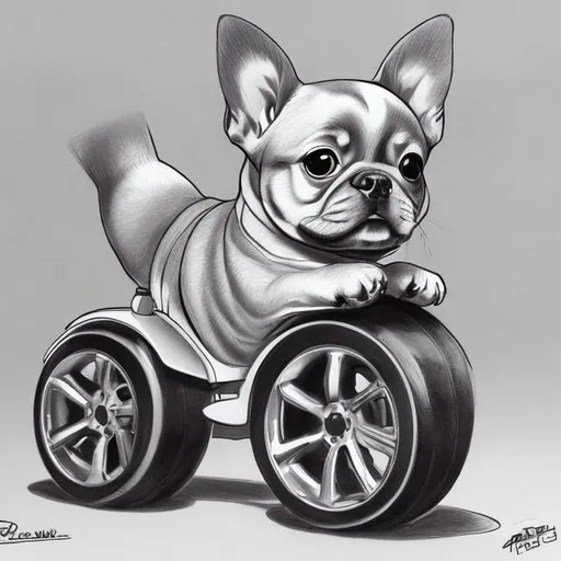 Prompt: chiwawa with car wheels drawing