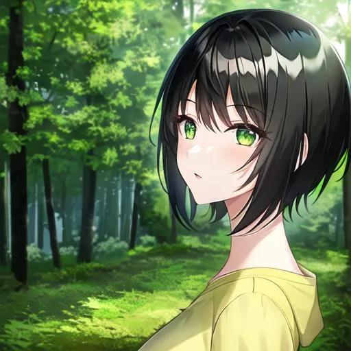 Smile.  Anime girl with black hair, Anime girl short hair, Anime art girl