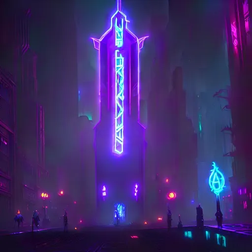 Cyberpunk arcae temple at night with eldritch gods a... | OpenArt