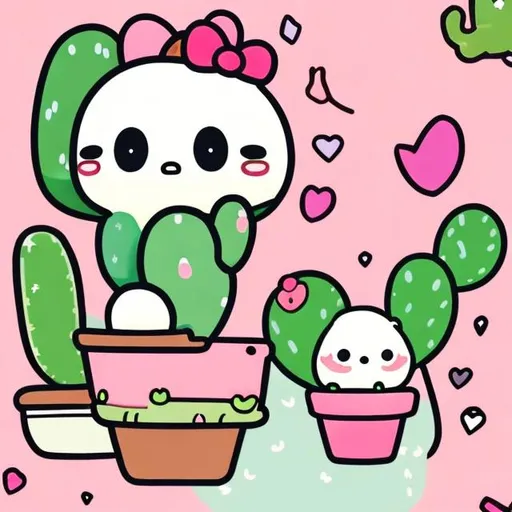 Prompt: A sanrio style character that is a cactus and it's very cute but a little clumsy 