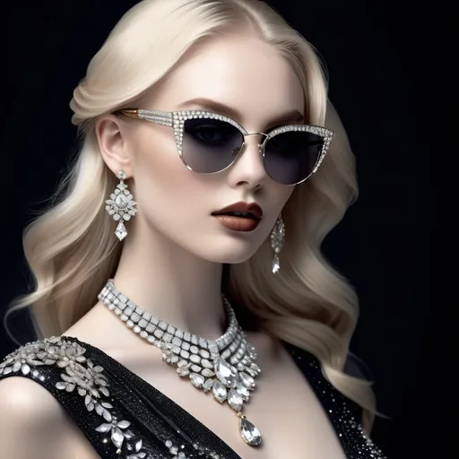 Prompt: ultrarealistic pale skinned beauty in celestial otherworldly dark attire outfit is complimented with shades of grey and cream wearing exquisite white golden accessories dominated by luxurious white sparkling diamonds, natural moonlight complementing her features, subtle depth from the blurred Smokey black and white background, luxurious and radiant