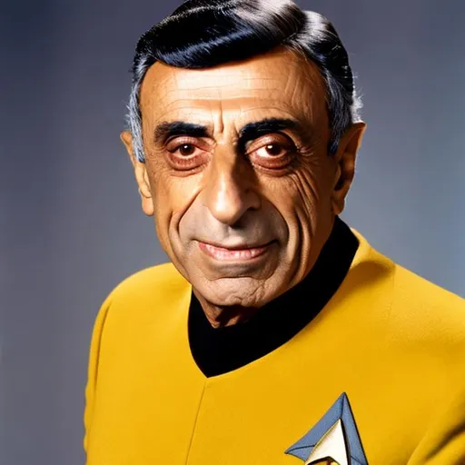 Prompt: A portrait of Jamie Farr, wearing a Starfleet uniform, in the style of "Star Trek the Next Generation."
